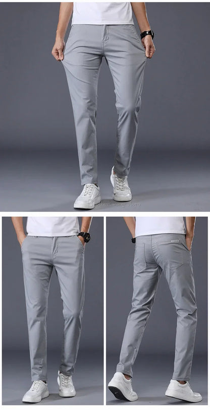 7 Colors Summer Thin Men's Casual Pants Stretch Cotton Slim Fashion Business Trousers High Quality Male Clothes