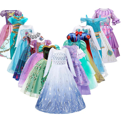 Vestido de Criança Branca de Neve Cinderela Aurora Anna Elsa Fantasia Menina Cosplay Vestido Infantil Encanto Mirabel Pequena Sereia Roupas de Halloween