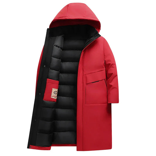 2024 new arrival winter hooded jacket long style sill-like cotton jackets men,mens fashion thicken warm parkas trench coat male