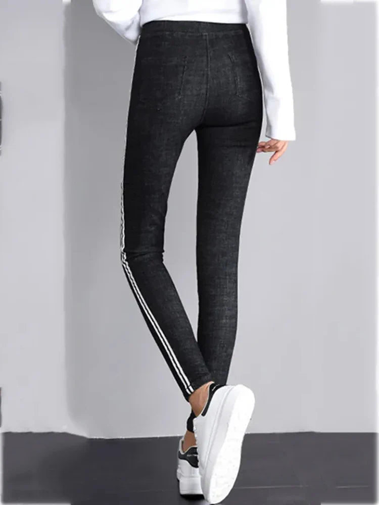 Side Striped Skinny Stretch Pencil Jeans Pants Women Elastic High Waist Vaqueros Vintage Oversize 5xl Ankle Length Denim Spodnie
