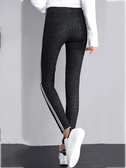 Side Striped Skinny Stretch Pencil Jeans Pants Women Elastic High Waist Vaqueros Vintage Oversize 5xl Ankle Length Denim Spodnie