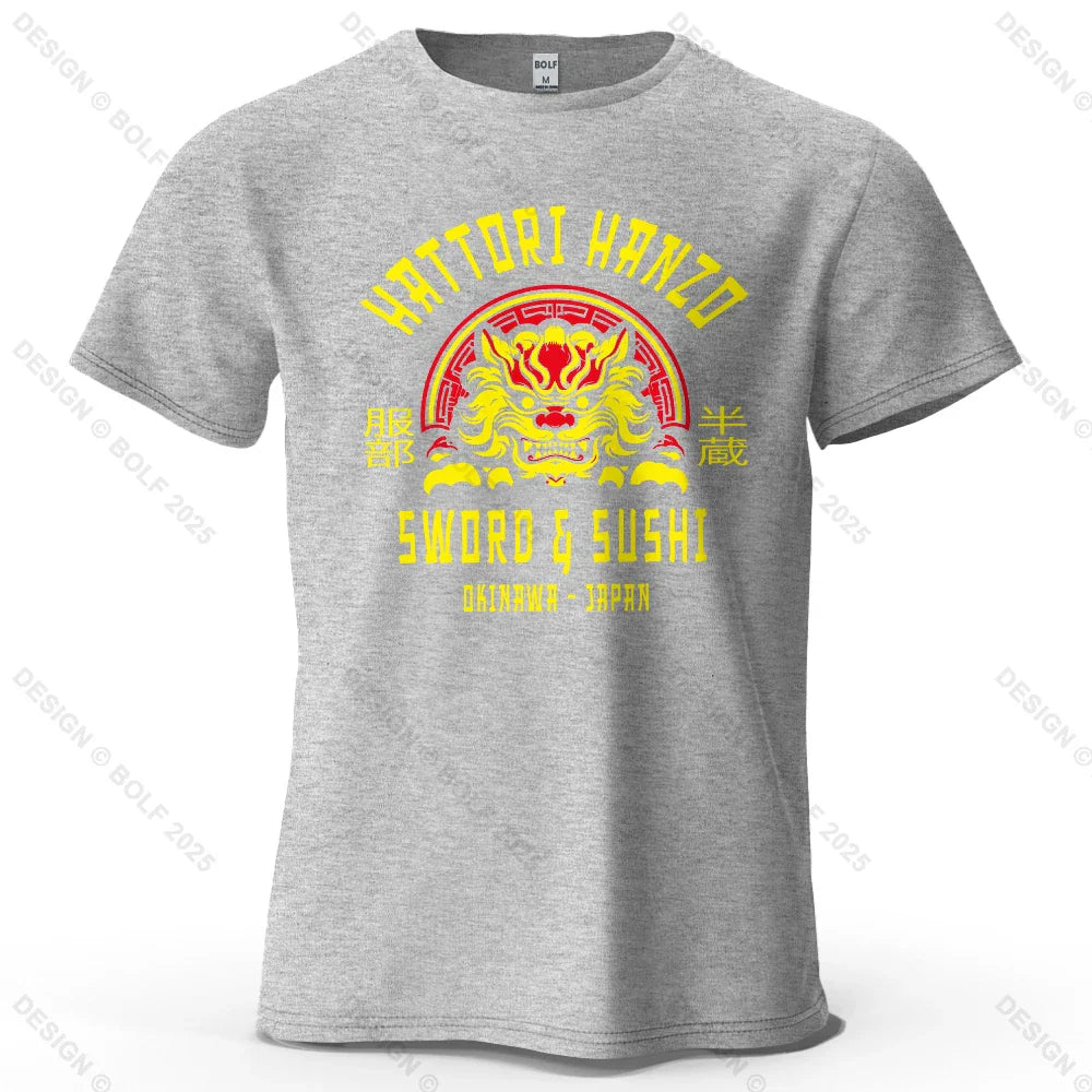 Samurai Warrior Printed Men's T-Shirt 100% Cotton Oversized Cultural Art Graphic Tees for Women Tops Tees Casual Streetwear