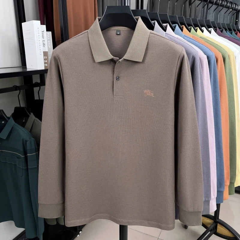 100% cotton long sleeve polo shirt spring and autumn fashion casual luxury brand exquisite embroidery lapel T-shirt new men wear