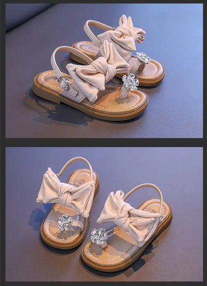 Sparkly Rhinestone Flip Flop for Girls Back Strape Children Slingbacks Shoes Nice Wedding Party Shoes with Large Bow-knot I05302