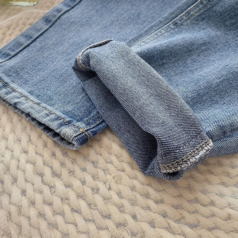 High-Waisted Straight-Leg Slimming Vintage Jeans Women's Casual Harajuku Style Petite Nine-Point Lenzo Father's Pants Summer Lig