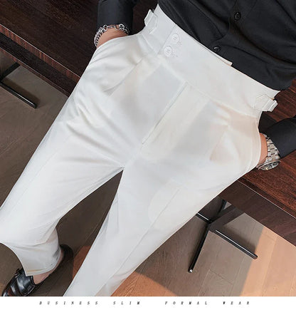 Men British Style Suits Pants New Male Solid High Waist Trousers High Quality Men Formal Slim Fit Business Casual Suit Pants