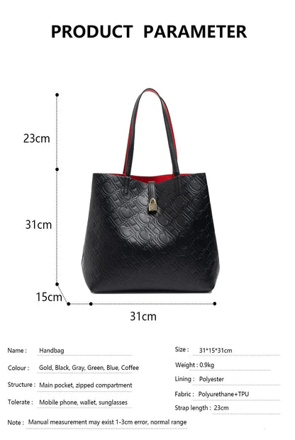 Solid Color Women's Bucket Bag Classic Luxury Letter Printing Simple Commuting Large Capacity Women's Handbag