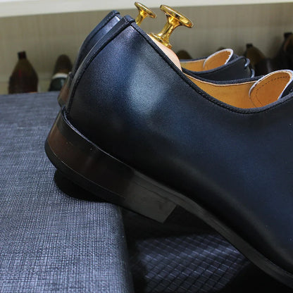 Genuine Leather Mens Formal Shoes Handmade Classic Whole Cut Oxfords Business Lace-up Plain Toe Wedding Dress Shoes for Men