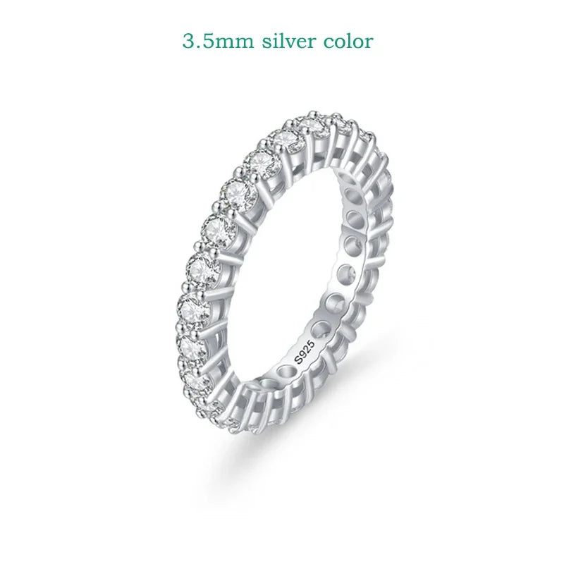 18k Gold Plated 3/3.5mm All Moissanite Diamond Rings for Women Wedding Full Eternity Bands 925 Sterling Silver Jewelry