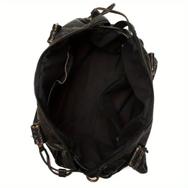 Soft leather retro bag shoulder messenger bag large capacity tote bag Y2K motorcycle bag