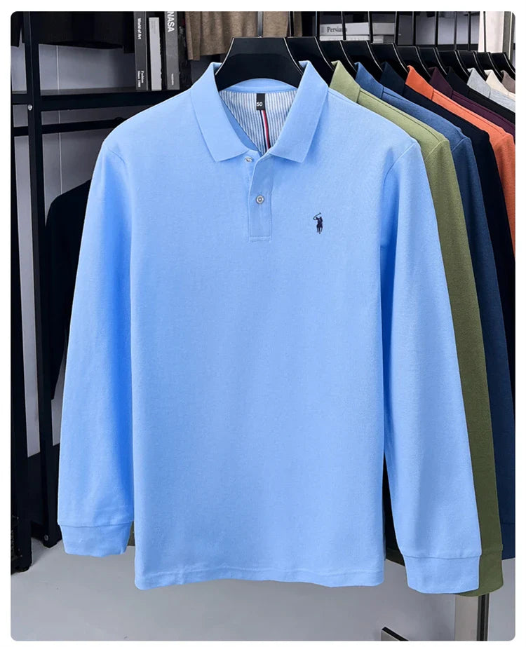 High end brand 100% cotton long sleeve polo shirt fashion luxury pony embroidery business casual comfort new Paul men's T-shirt