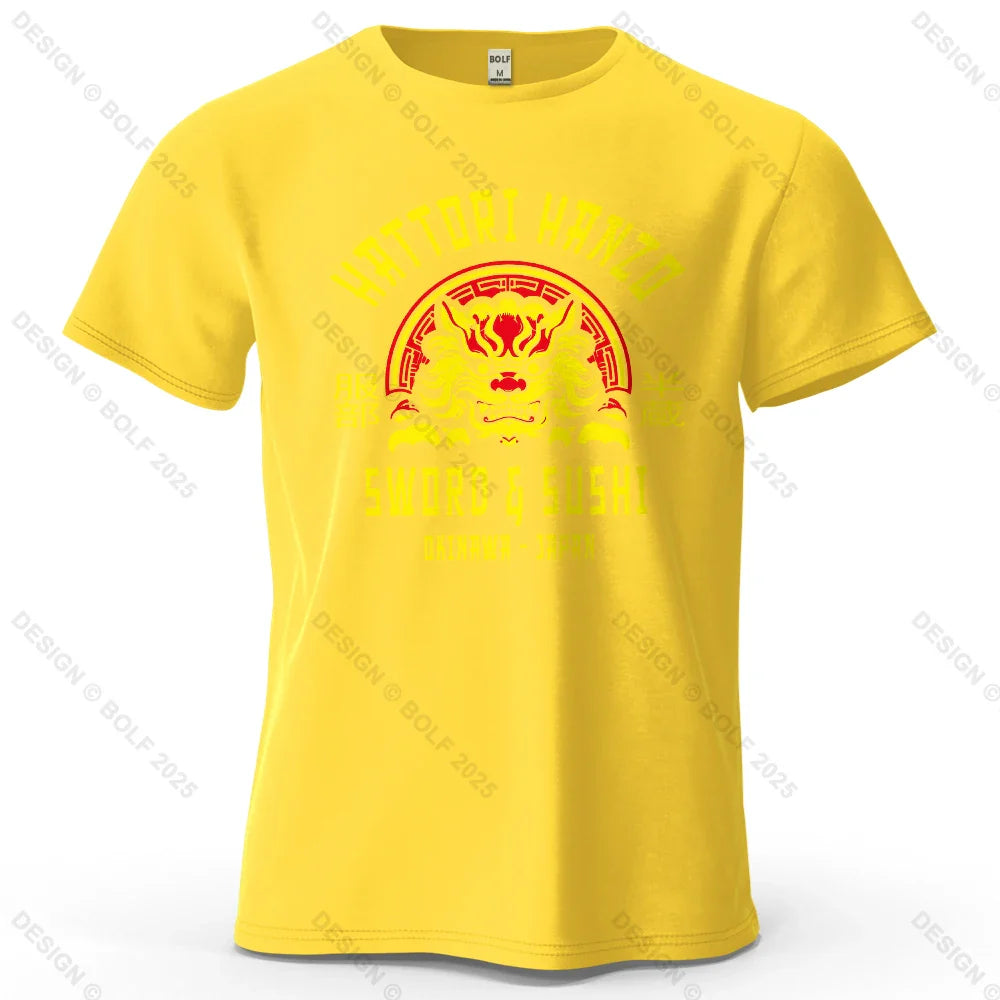 Samurai Warrior Printed Men's T-Shirt 100% Cotton Oversized Cultural Art Graphic Tees for Women Tops Tees Casual Streetwear
