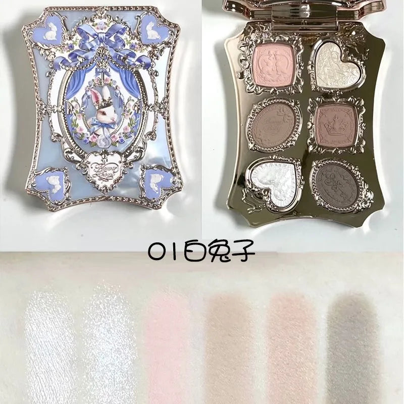 Bunny Garden Collection 6-Color Makeup Eyeshadow Contour Palette Eye Brush Puff Set Eye Glitter Korean Makeup Kit