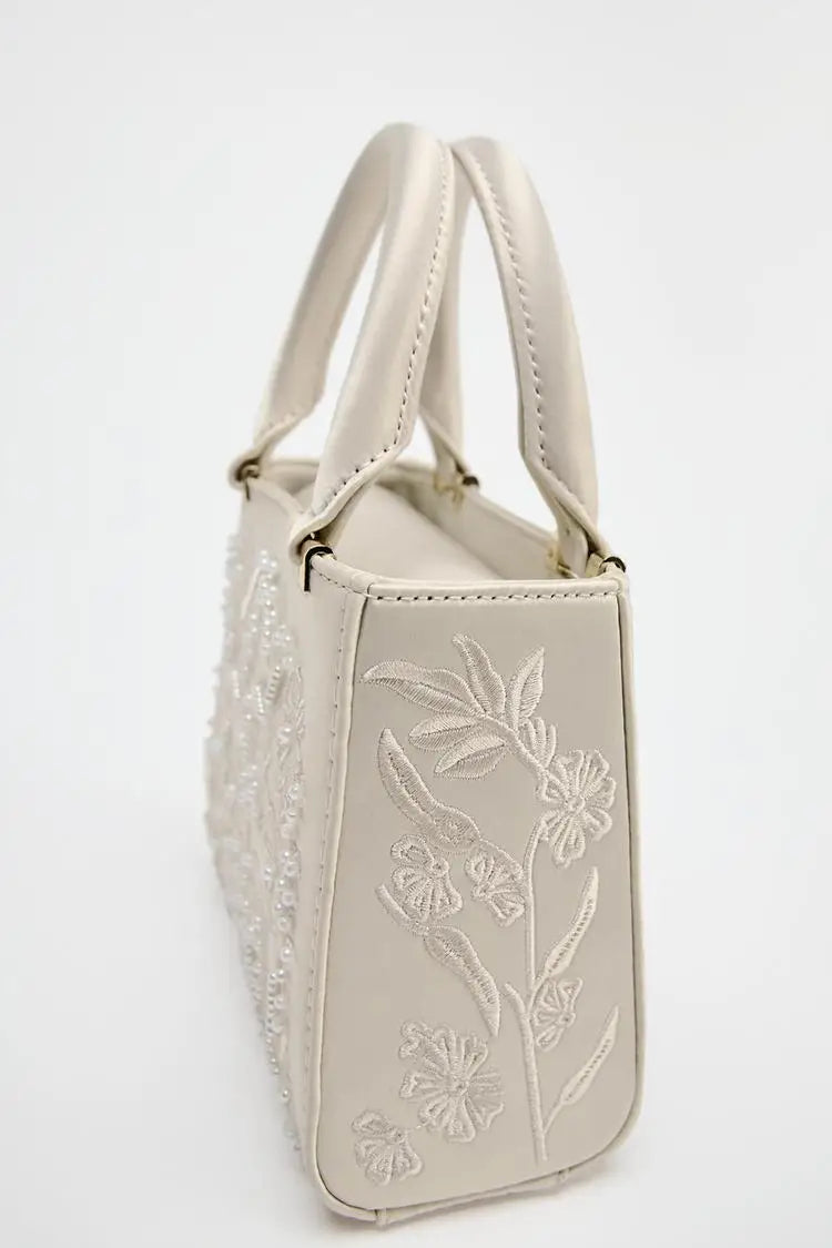 Bolsa Tote Mini Duffel Pérola, Bolsa Transversal Feminina com Correntes, Bolsa Pequena Elegante Designer de Luxo Feminina