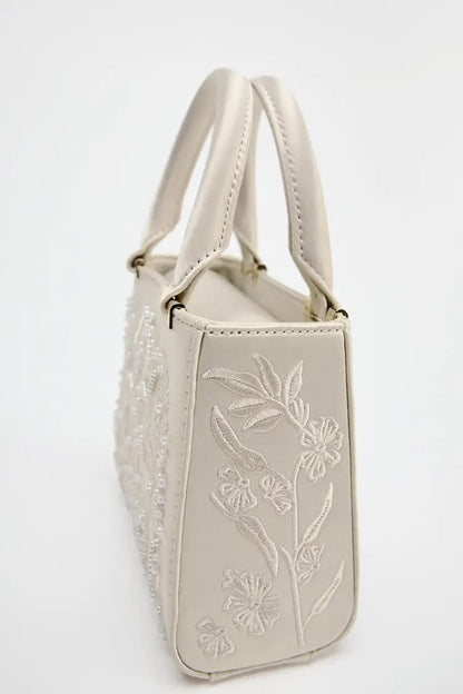 Bolsa Tote Mini Duffel Pérola, Bolsa Transversal Feminina com Correntes, Bolsa Pequena Elegante Designer de Luxo Feminina