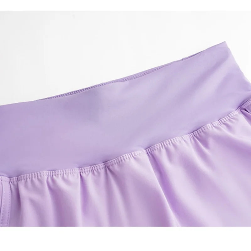Yoga Shorts Women Summer Fake Two Piece High Waist Loose Gym Shorts With Pocket Ladies Lightweight Fitness Running Clothes