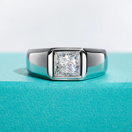2ct  Princess Cut D Color Moissanite Engagement Men Ring Gold Plated S925 Silver Luxury Rings For Men Jewelry Wholesale