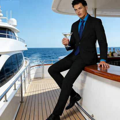 Men's 2-Piece Slim Fit Suit Set Breathable Polyester Wedding Groomsmen Formal Suit with Black Tie Option