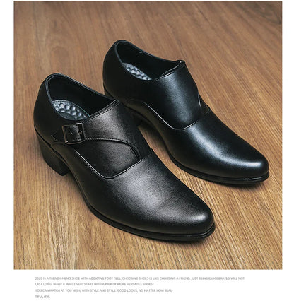 Dress Shoes Man Thick Heel Brogue Leather Men Wedding Party Social Shoe Male Business Casual White Platform Formal Shoes For Men