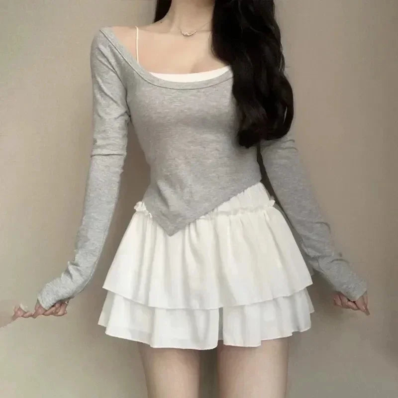 Mini Skirt Cute Sexy Balletcore Elastic High Waist Ball Gown Ruffle Patchwork Lolita Skirt Short Korean Sweet Y2K Women Clothing