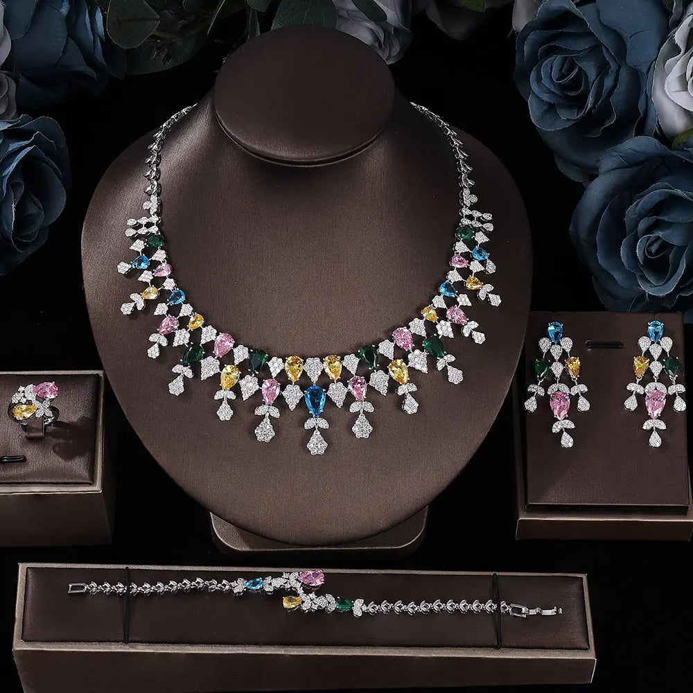 Cubic Zirconia Bridal Wedding Jewelry Set Bridal 4-piece Set Women's Jewelry Set Jewelry Brand Reproduction