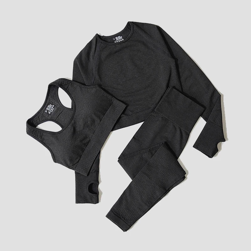 Women Seamless Yoga Set Fitness Sports Suits Gym Clothing Long Sleeve Crop Top Shirts High Waist Running Leggings Workout Pants