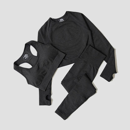 Women Seamless Yoga Set Fitness Sports Suits Gym Clothing Long Sleeve Crop Top Shirts High Waist Running Leggings Workout Pants