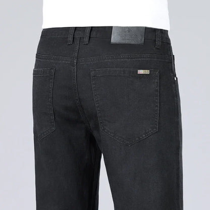 Summer Lyocell Ultra-thin Jeans Men Straight Stretch Breathable Denim Pants Fashion Business Casual Male Trousers Black Gray