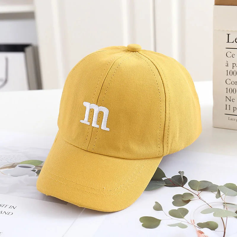 Kids Baseball Cap Children's Hat for Lovely Baby Cotton Breathable Kids Hats Girl Boy Caps M Letter Embroidered Hat for Boy