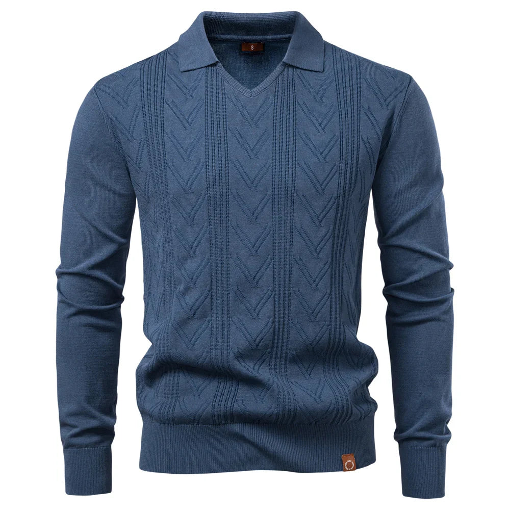 2025 Men's Modern Henley Polo Solid Color Long Sleeve Fashion Forward Cut Luxury Business Social Premium Male Top