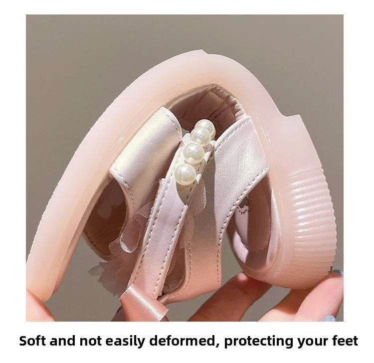 Girls Summer Sandals Soft Bottom Toe-Open Cute Princess Shoes Middle Large Children Little Girls Student Beach Shoes