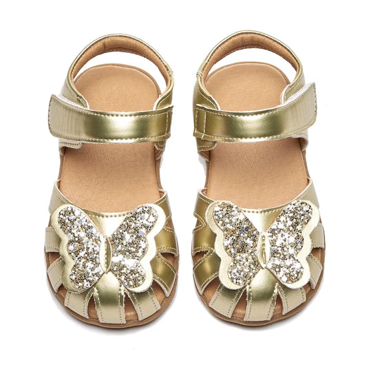 Leather sparkling butterfly Girls flat Sandals closed toe little kids girls summer shoes