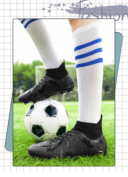 Adult Professional FG/TF Soccer Shoes Non-Slip Long Spike Football Boots Young Kids High Ankle Cleats Grass Soccer Sneakers ﻿