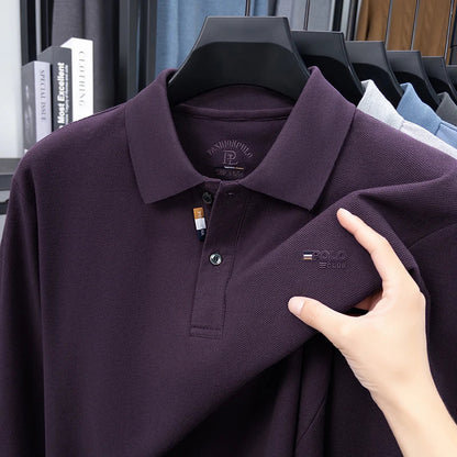 100% Pure Cotton Chest Emblem Embroidered Men's Autumn Polo Shirt Fashionable Casual Business Slim Fit Breathable Top