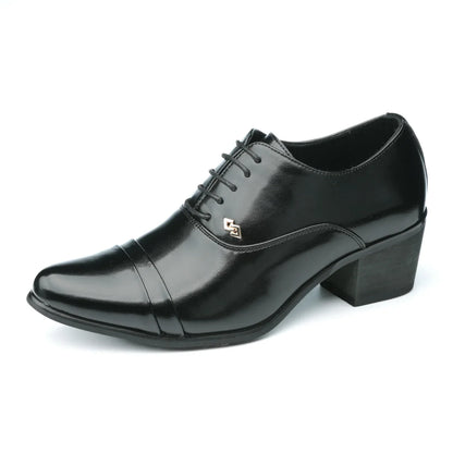 Premium leather men shoes slip on loafers European brand business casual wedding party plaid design height increasing