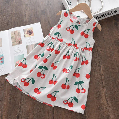 Summer Girls Dress Casual Princess Dresses Sleeveless Print Flower Costumes Kids Vestidos Cotton Floral Dress 2-7Y