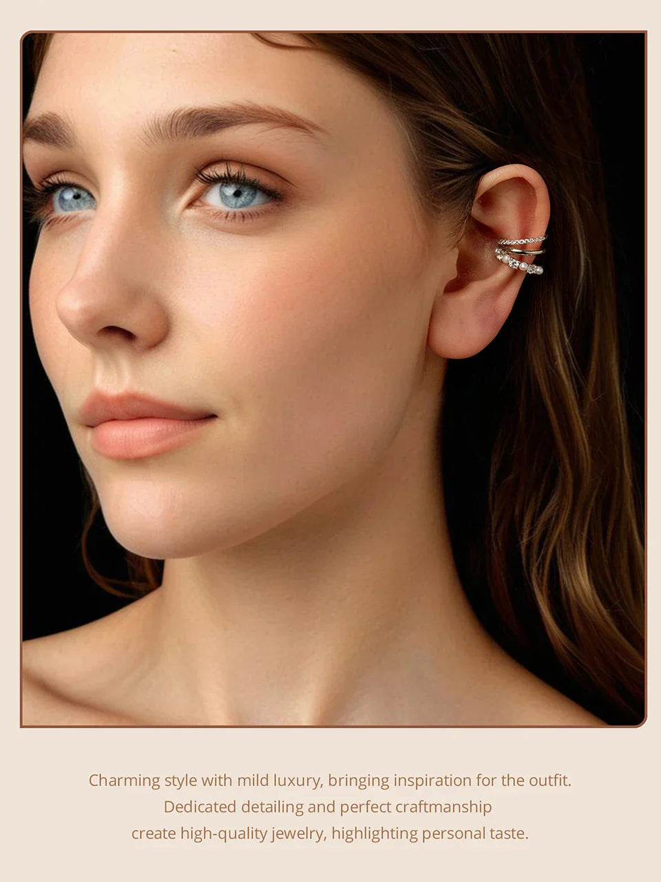 Mono 3-layered Moissanite Ear Cuff 925 Sterling Silver Freshwater Pearl Ear Clip for Women Teens Original Elegant Jewelry
