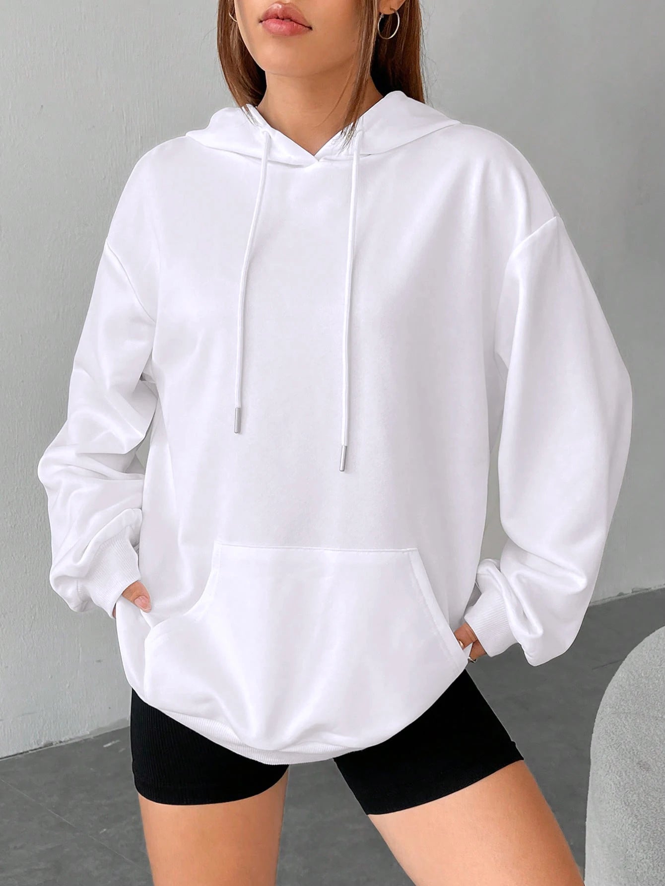 Solid Color Casual Hoodie For Female Pocket Creative Hoody All-Match Street Clothes Womens Fleece Unisex Pullovers