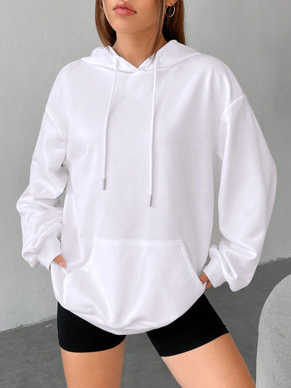 Solid Color Casual Hoodie For Female Pocket Creative Hoody All-Match Street Clothes Womens Fleece Unisex Pullovers