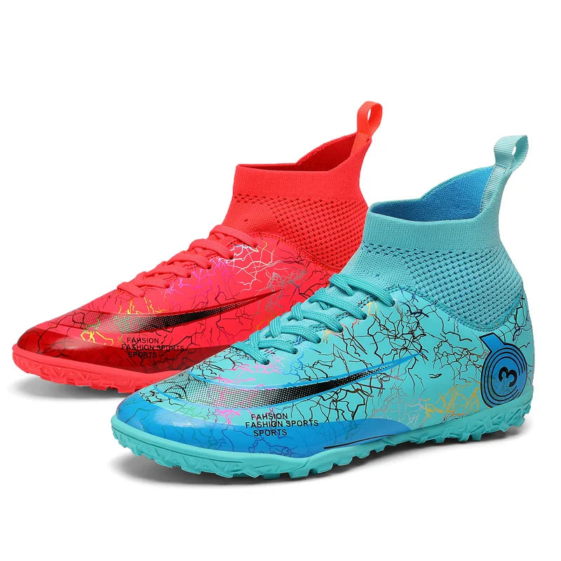 Fashion Men Professional Soccer Shoes Outdoor Cleats Unisex Ultralight Long Spikes Futsal Training Shoes Red Football Boots Men