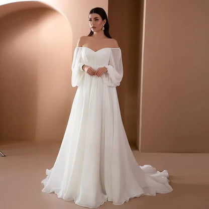 Elegant Puff Sleeve White Maxi Dresses Women Evening Party Outfit 2024 Autumn Off Shoulder Strapless Backless Floor-Length Dress