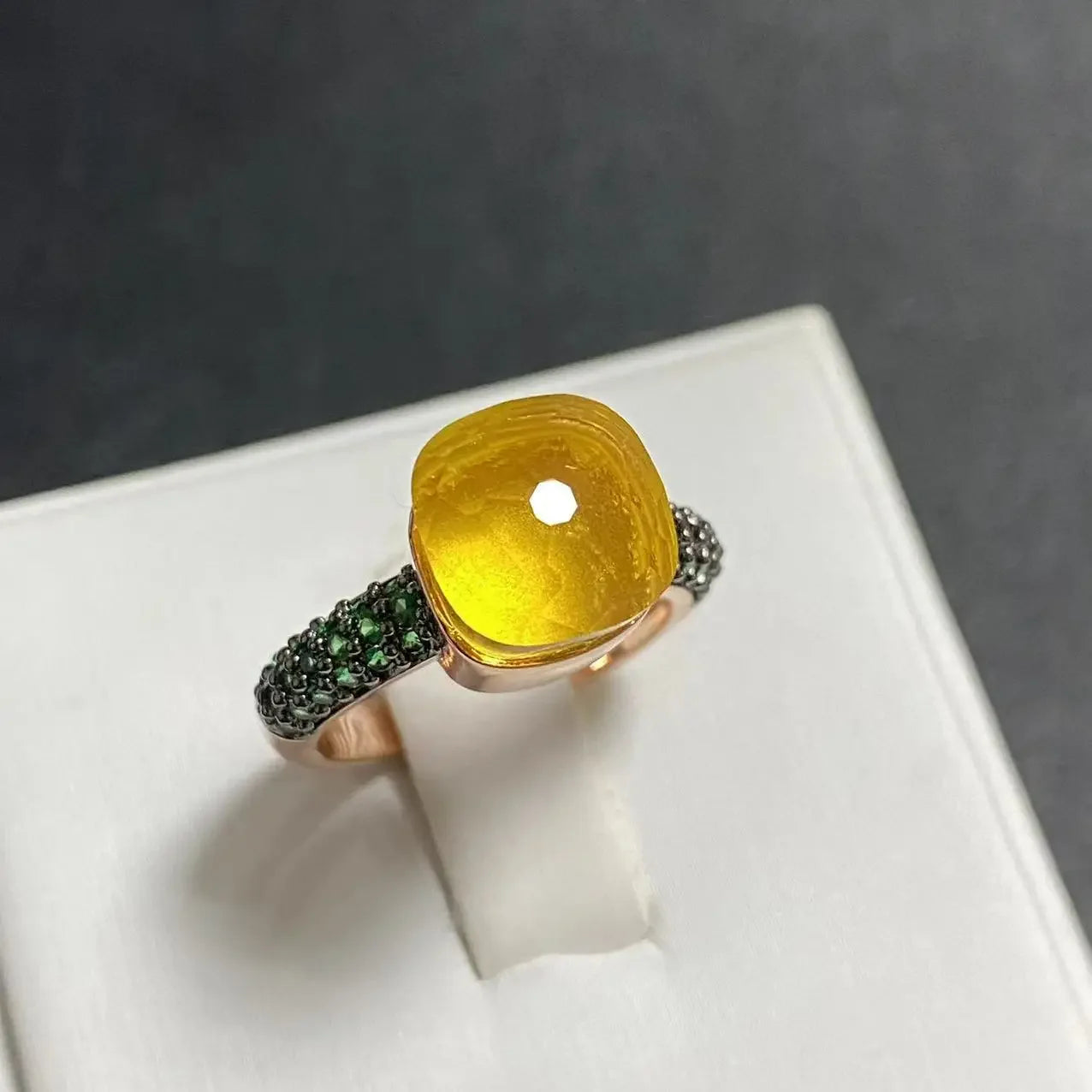 Emerald Ring for Women Green Zircon Inlay Rose Gold & Black Gun Plated 30 Colors Candy Crystal Style Jewelry Birthday Gift