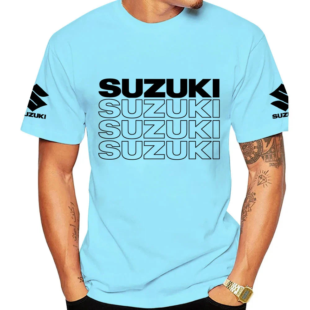 New Summer Racing Motorcycle 100% Cotton Trendy Men T-shirt Daily Outdoor Sports Party Casual Loose Street Short-sleeve