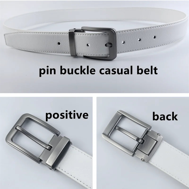 Korean version Golf white leather belt Pin buckle youth pants casual belt original belt for men and women