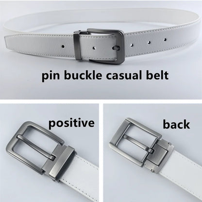 Korean version Golf white leather belt Pin buckle youth pants casual belt original belt for men and women