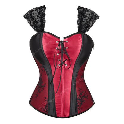 Overbust Corset Top with Straps Jacquard Corset Bustier Zipper Plus Size for Women Corset Dress with Skirt Black Red purple