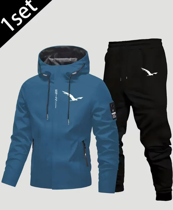 New men's jacket + thickened pants set, suitable for autumn and winter seasons, office, outdoor leisure, and fashionable sports