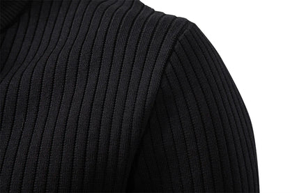 Button Placket Polo Shirt Men Ribbed Stripe Long Sleeve Contemporary Fit Minimalist Autumn Winter Premium Business Top