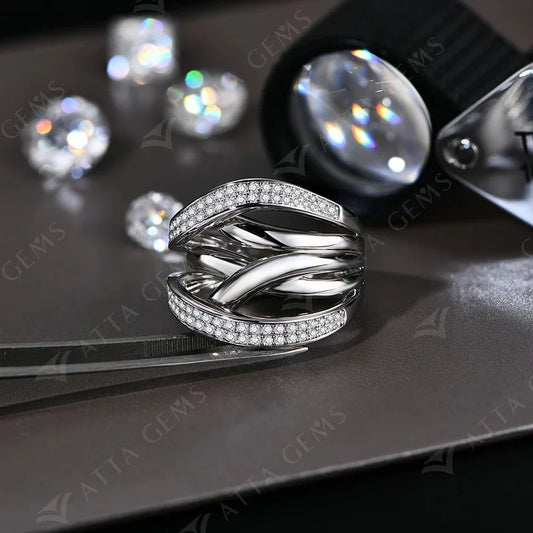 S925 Sliver Moissanite Rings for Women 18K Plated D Color VVS1 Diamond Crossover Wedding Band Party Fine Jeweley Gift