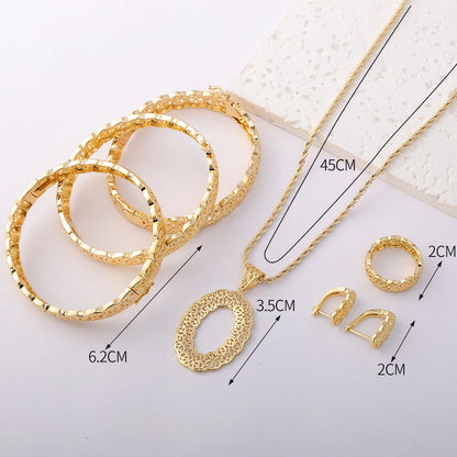 Morocco Trend 18k Gold Color Jewelry Set for Party Design Earrings and Pendant Necklace Bracelet Ring Set for Engagement
